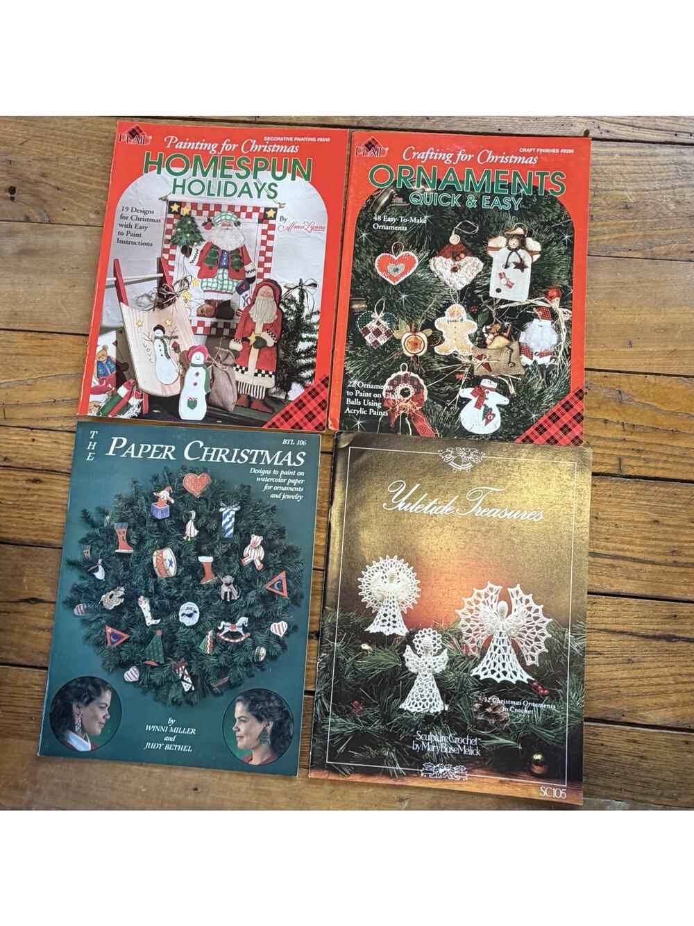 Vintage Christmas Craft Book Lot Plaid Ornaments Crochet Holiday DIY Patterns